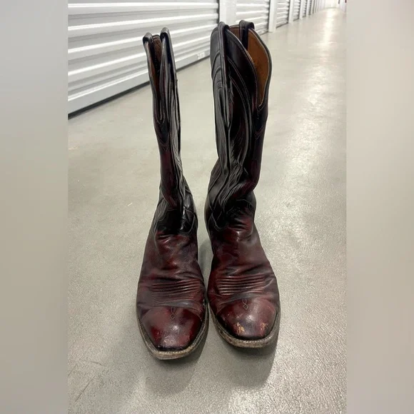 Men’s Vintage Lucchese Gavin Burgundy Red Cherry Cowboy Boots Western 11.5 B - Picture 3 of 10